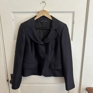 Albert Nipon Women's Black Silk Wool Blazer Lined Pockets Size 6